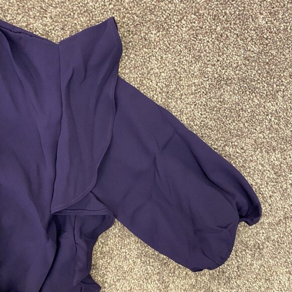 Express Women's Faux Wrap Puff Sleeve Peplum Top V-Neck Olympian Size XS NWT $54 - Picture 8 of 16